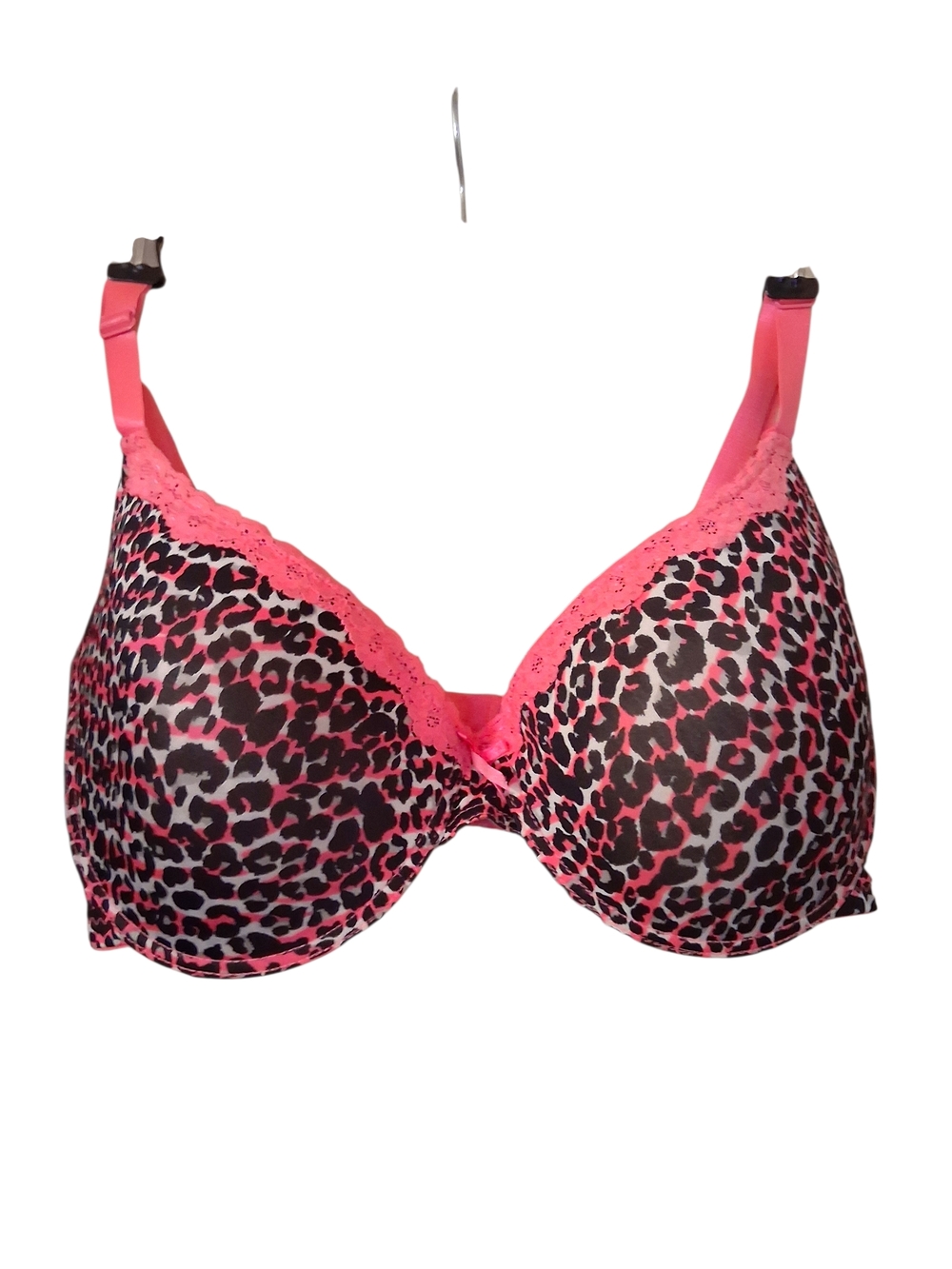 Love Affair Women's Pink Leopard Print Underwire Bra with Lace Trim Size 38DD
